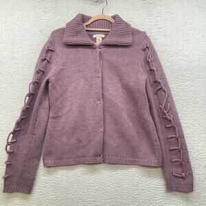 Sundance Sweater Womens Small Purple Wool Blend Lace Up Sleeve Cardigan Chunky
